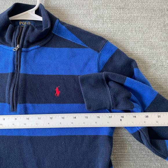 Polo Ralph Lauren Sweater Kids L 14-16 Blue Striped 1/4 Zip Mock Neck Preppy - Picture 3 of 12